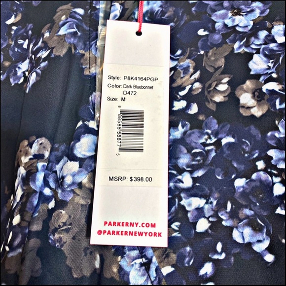 NWT PARKER DARK BLUEBONNET FLORAL FAUX-WRAP ASYMMETRICAL DRESS M - Picture 5 of 11